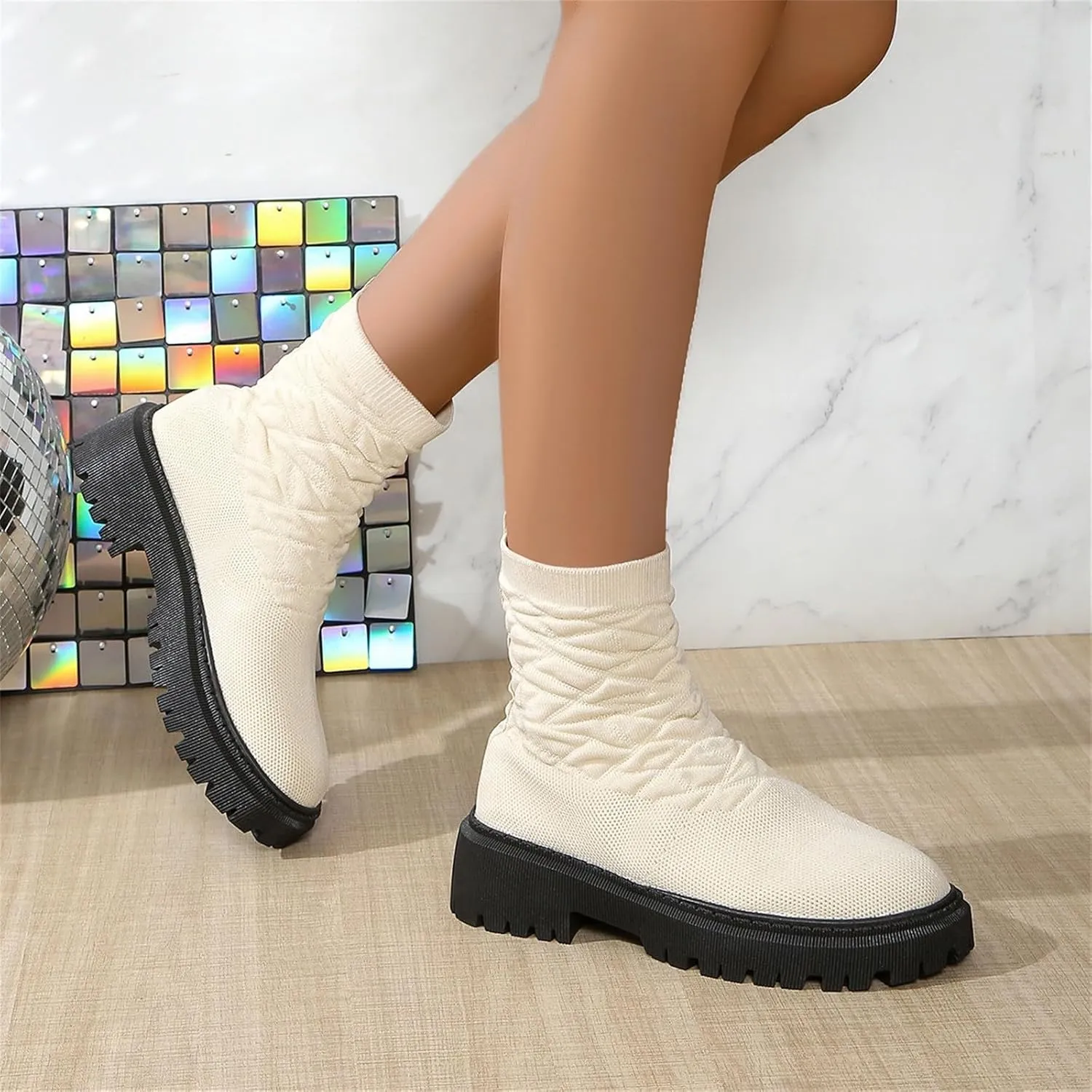 Low Heel Ankle Boots for Women Lug Sole Mid Calf Boots Wide Calf Knee High Boots for Women Hiking Boots