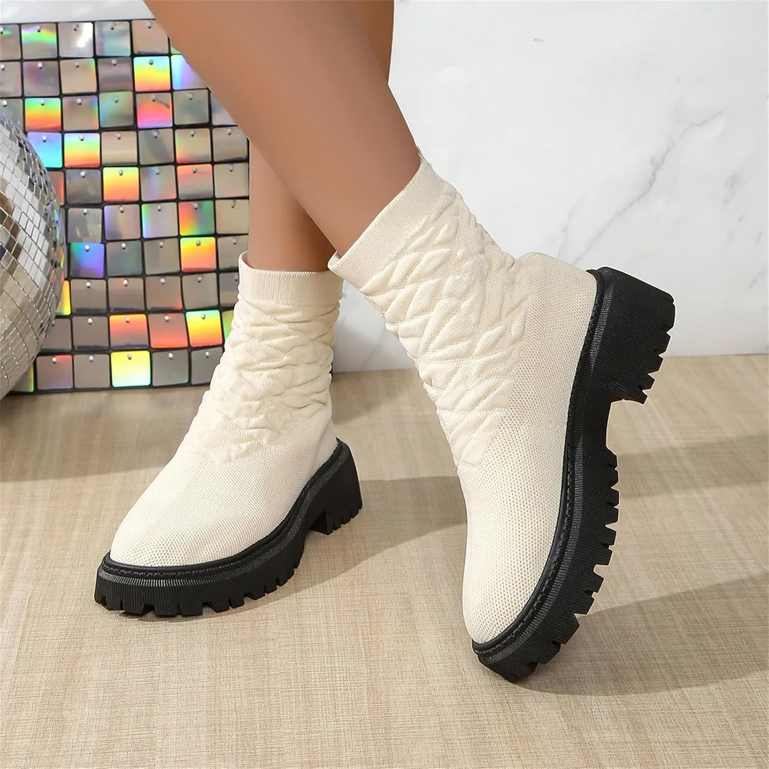 Low Heel Ankle Boots for Women Lug Sole Mid Calf Boots Wide Calf Knee High Boots for Women Hiking Boots