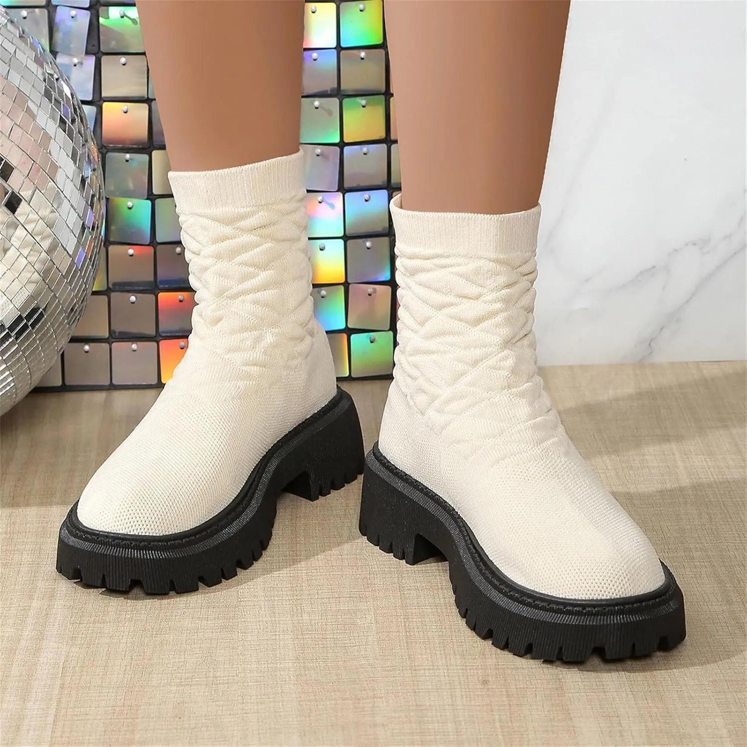 Low Heel Ankle Boots for Women Lug Sole Mid Calf Boots Wide Calf Knee High Boots for Women Hiking Boots