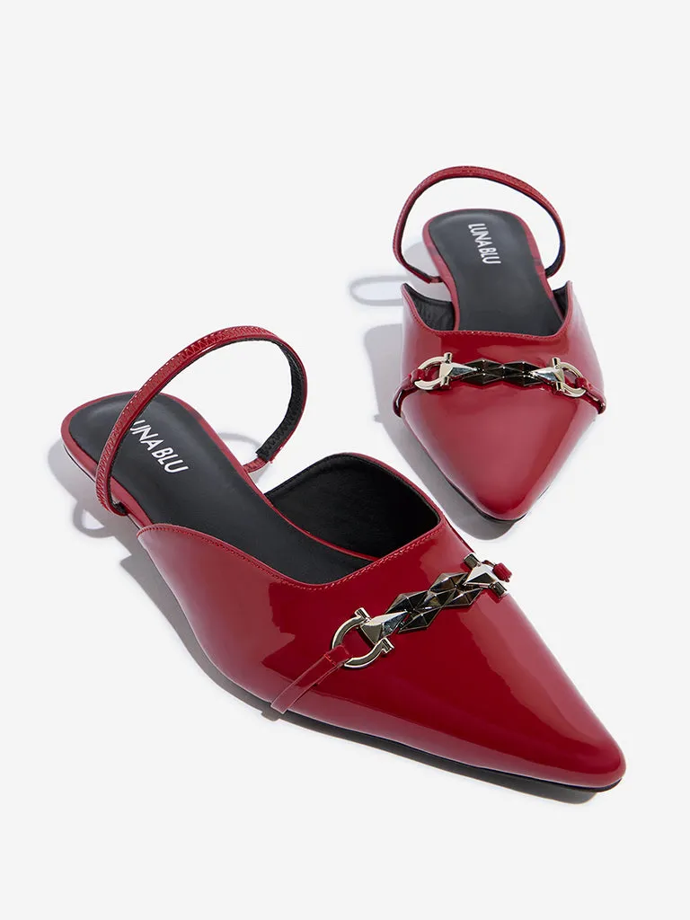 LUNA BLU Burgundy Chain-Detailed Mule Shoes