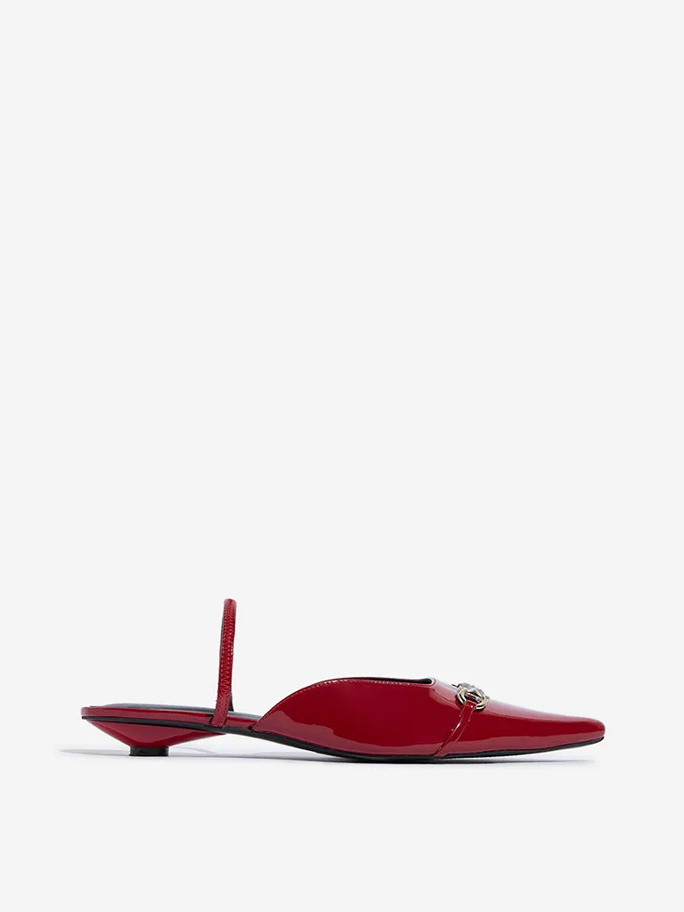 LUNA BLU Burgundy Chain-Detailed Mule Shoes