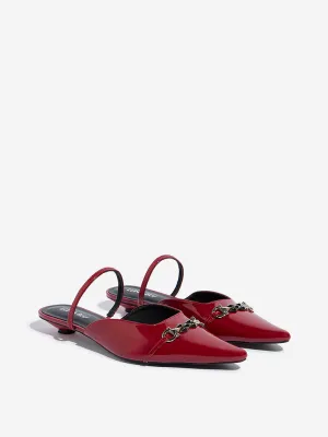 LUNA BLU Burgundy Chain-Detailed Mule Shoes