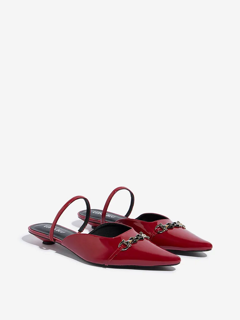 LUNA BLU Burgundy Chain-Detailed Mule Shoes