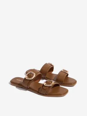 LUNA BLU Tan Dual-Strap Slip-On Sandals