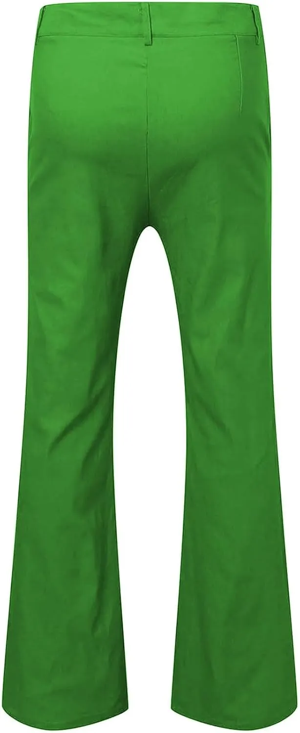 Mens Bell Bottom Pants Hidden Expandable Waist Dress Pants Slim Fit Retro Flared Trousers for Work Business Disco