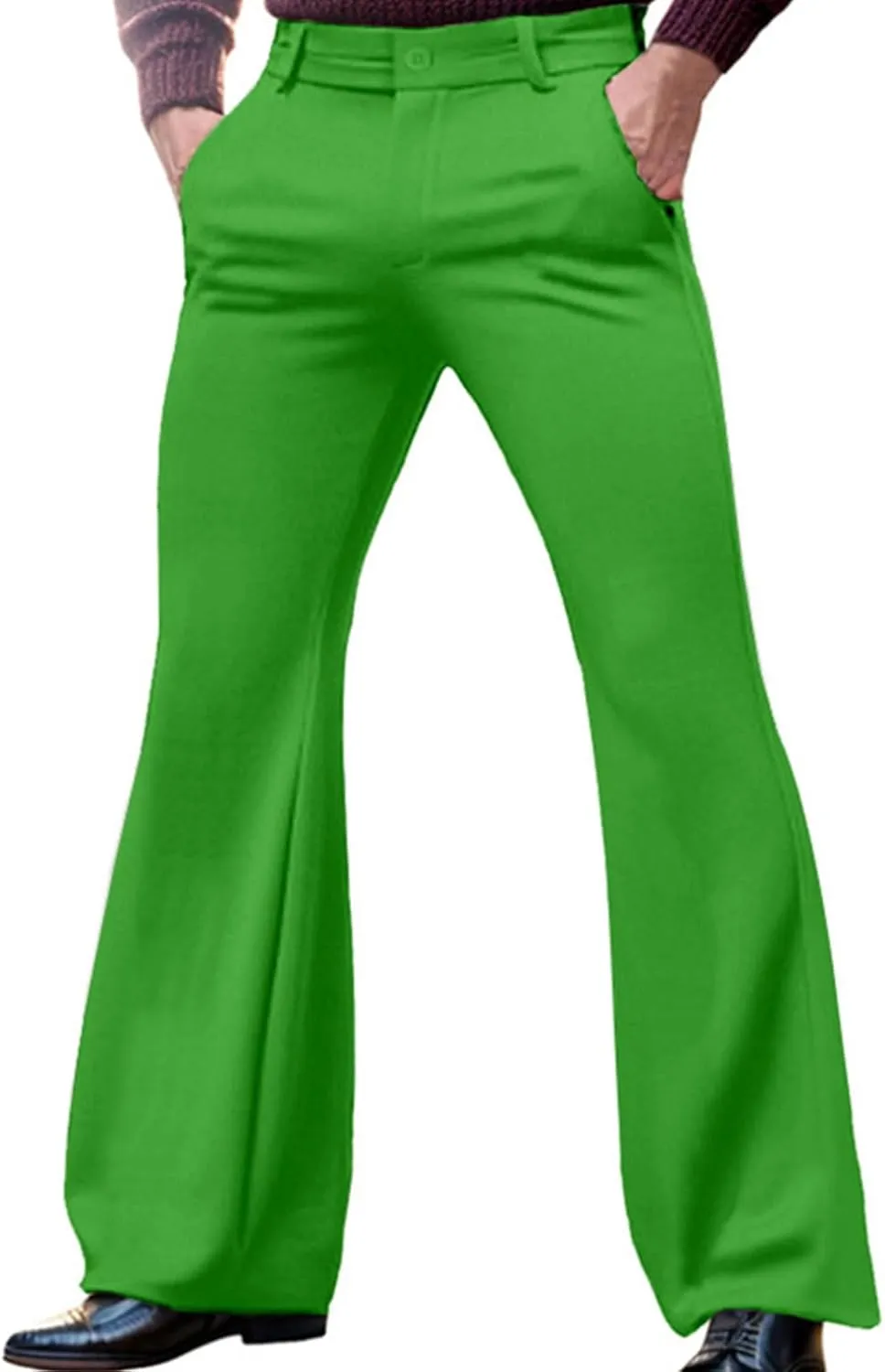 Mens Bell Bottom Pants Hidden Expandable Waist Dress Pants Slim Fit Retro Flared Trousers for Work Business Disco