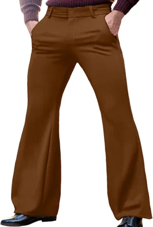 Mens Bell Bottom Pants Hidden Expandable Waist Dress Pants Slim Fit Retro Flared Trousers for Work Business Disco