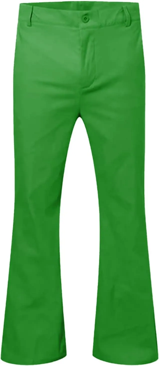 Mens Bell Bottom Pants Hidden Expandable Waist Dress Pants Slim Fit Retro Flared Trousers for Work Business Disco