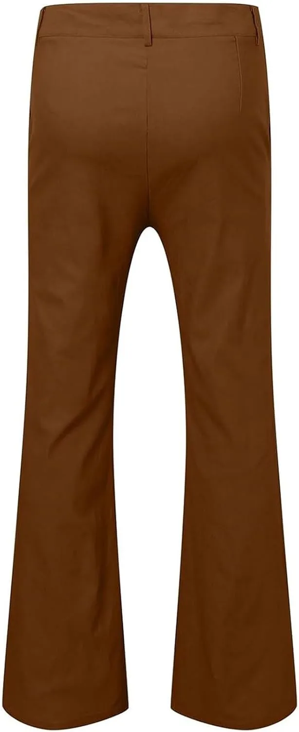 Mens Bell Bottom Pants Hidden Expandable Waist Dress Pants Slim Fit Retro Flared Trousers for Work Business Disco