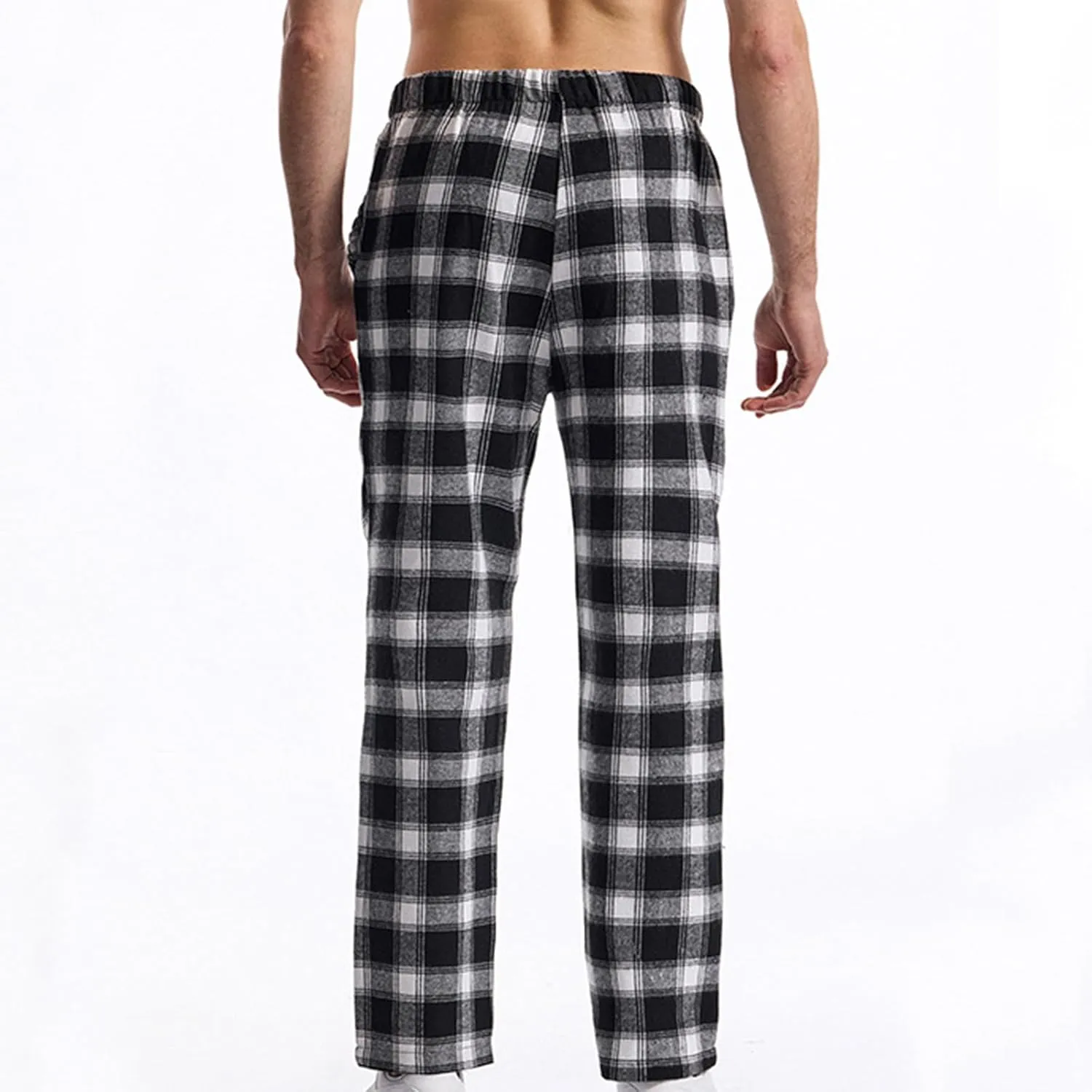 Mens Casual Plaid Trousers Drawstring Waist Straight-Leg Pants Stylish Comfy Open Bottom Trouser Athletic Basic Pants