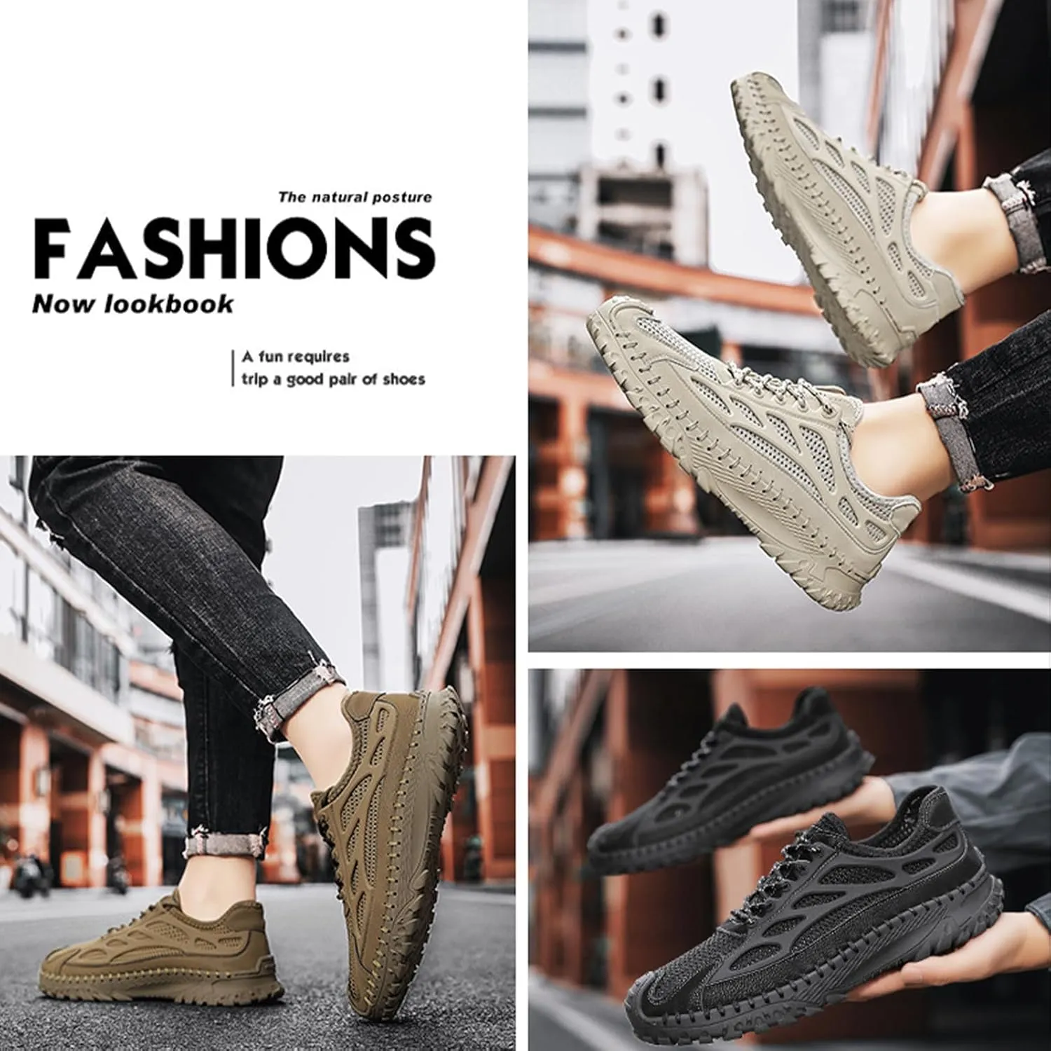 Men's Handmade Breathable Non-Slip Hiking Climbing Shoes Lace Up Ultra-Light Stretchy Mesh Comfor Athletic Slip On Loafers Summer Outdoor Lightweight Casual Sneakers