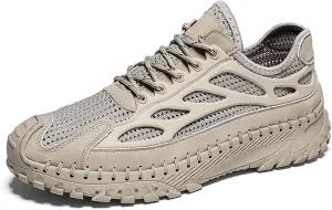 Men's Handmade Breathable Non-Slip Hiking Climbing Shoes Lace Up Ultra-Light Stretchy Mesh Comfor Athletic Slip On Loafers Summer Outdoor Lightweight Casual Sneakers