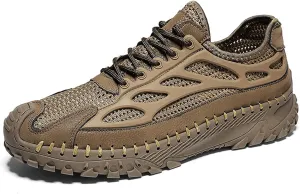 Men's Handmade Breathable Non-Slip Hiking Climbing Shoes Lace Up Ultra-Light Stretchy Mesh Comfor Athletic Slip On Loafers Summer Outdoor Lightweight Casual Sneakers