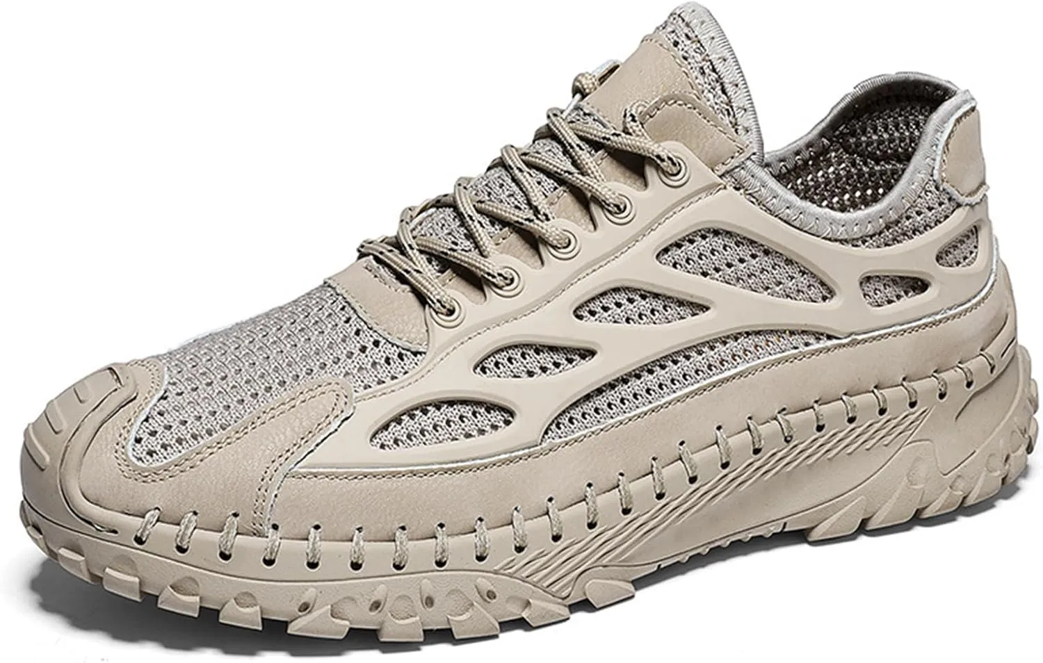 Men's Handmade Breathable Non-Slip Hiking Climbing Shoes Lace Up Ultra-Light Stretchy Mesh Comfor Athletic Slip On Loafers Summer Outdoor Lightweight Casual Sneakers