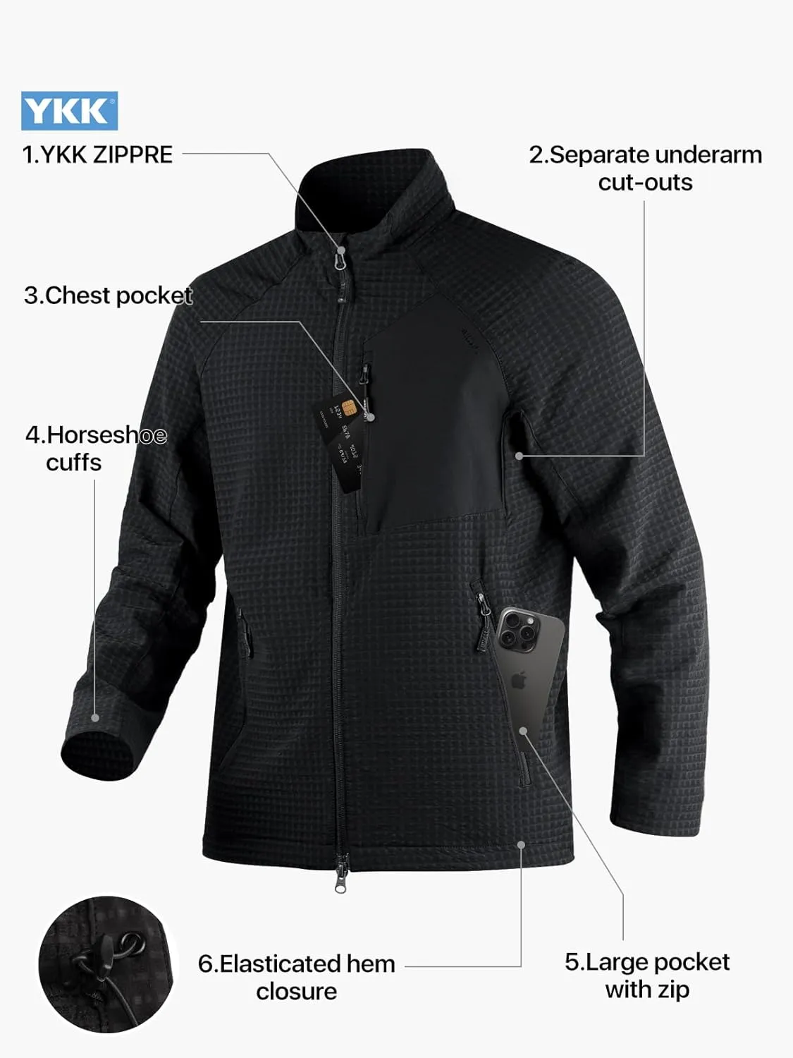 Men's Lightweight Windbreaker Hiking Softshell Jacket Water-resistant Full Zip Hoodies Golf Jackets