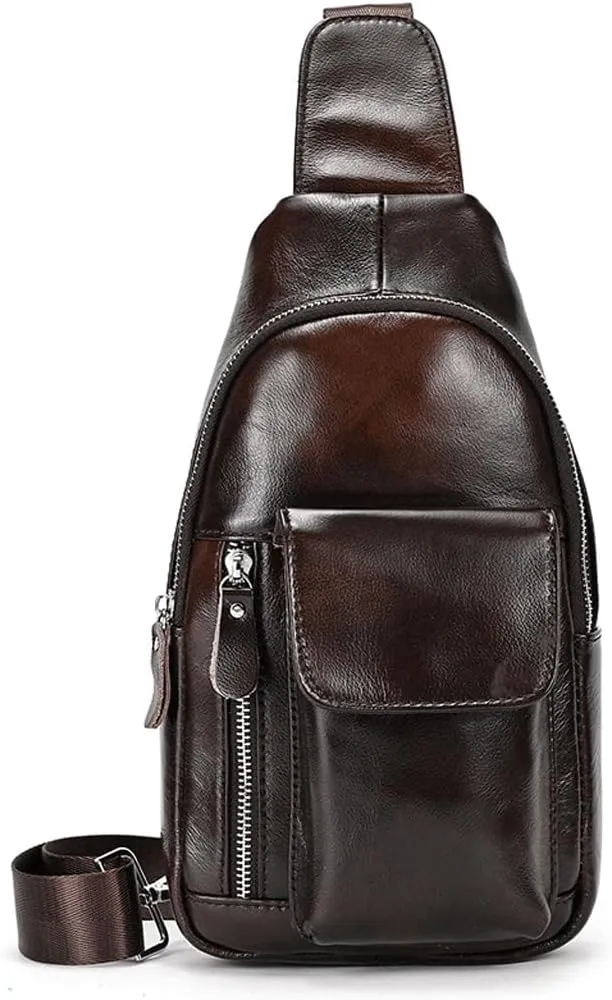 Men's Single Portable Shoulder Bag Black Brown Mobile Phone Crossbody Bag(White-Patch Five-Pointed star4)