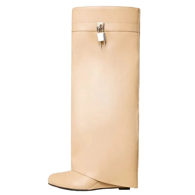 Metal Lock Wedge Pant Boots