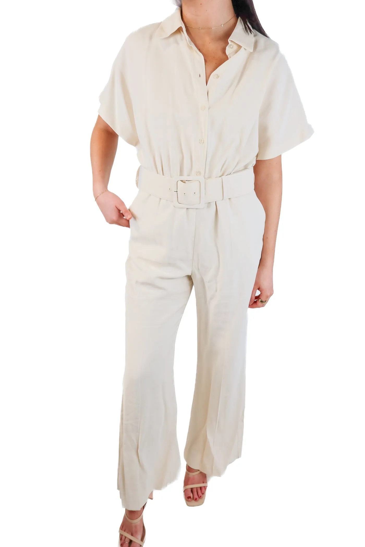 MNG Cream Jumpsuit (L; retail $80)