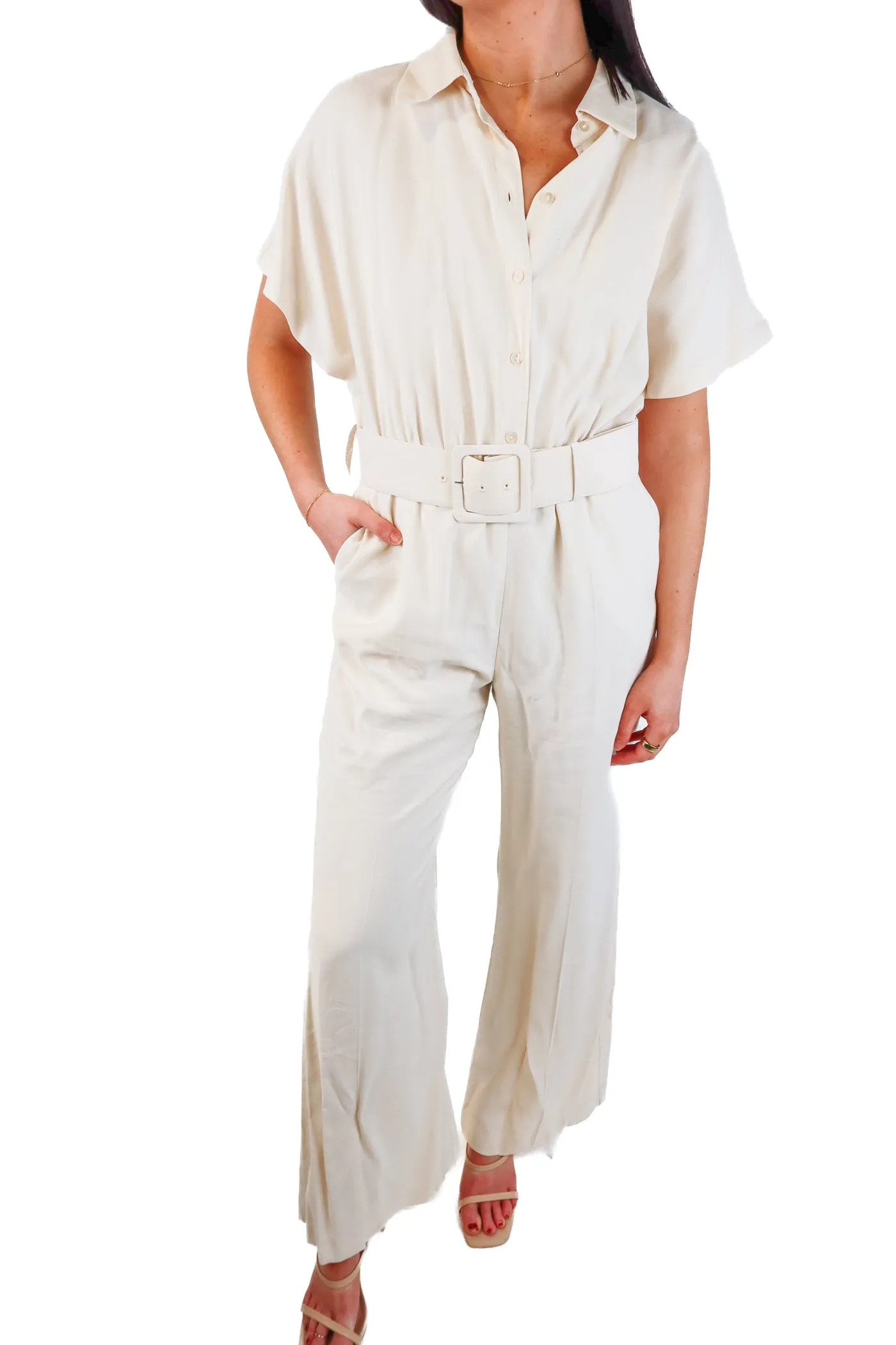 MNG Cream Jumpsuit (L; retail $80)