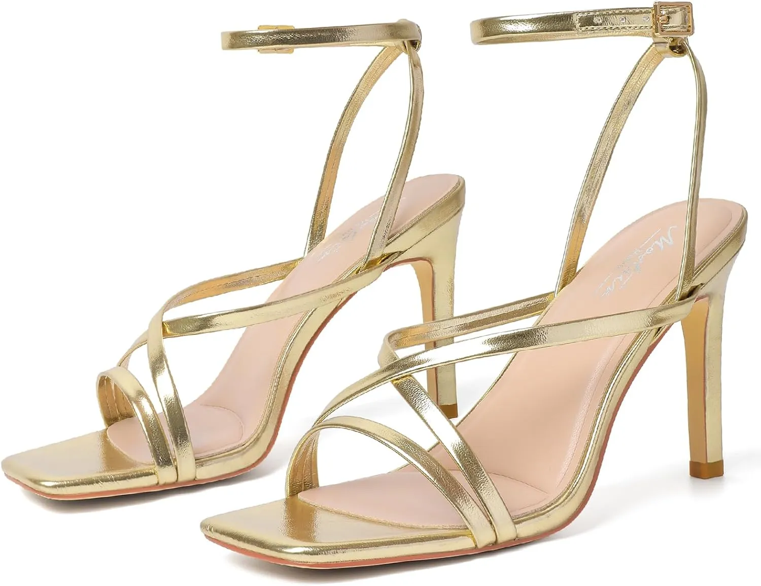 Mostrin Strappy Heels for Women Square Open Toe Lace Up Heeled Sandals Ankle Strap Sexy Stiletto High Heels for Party, Prom, Dating, Wedding