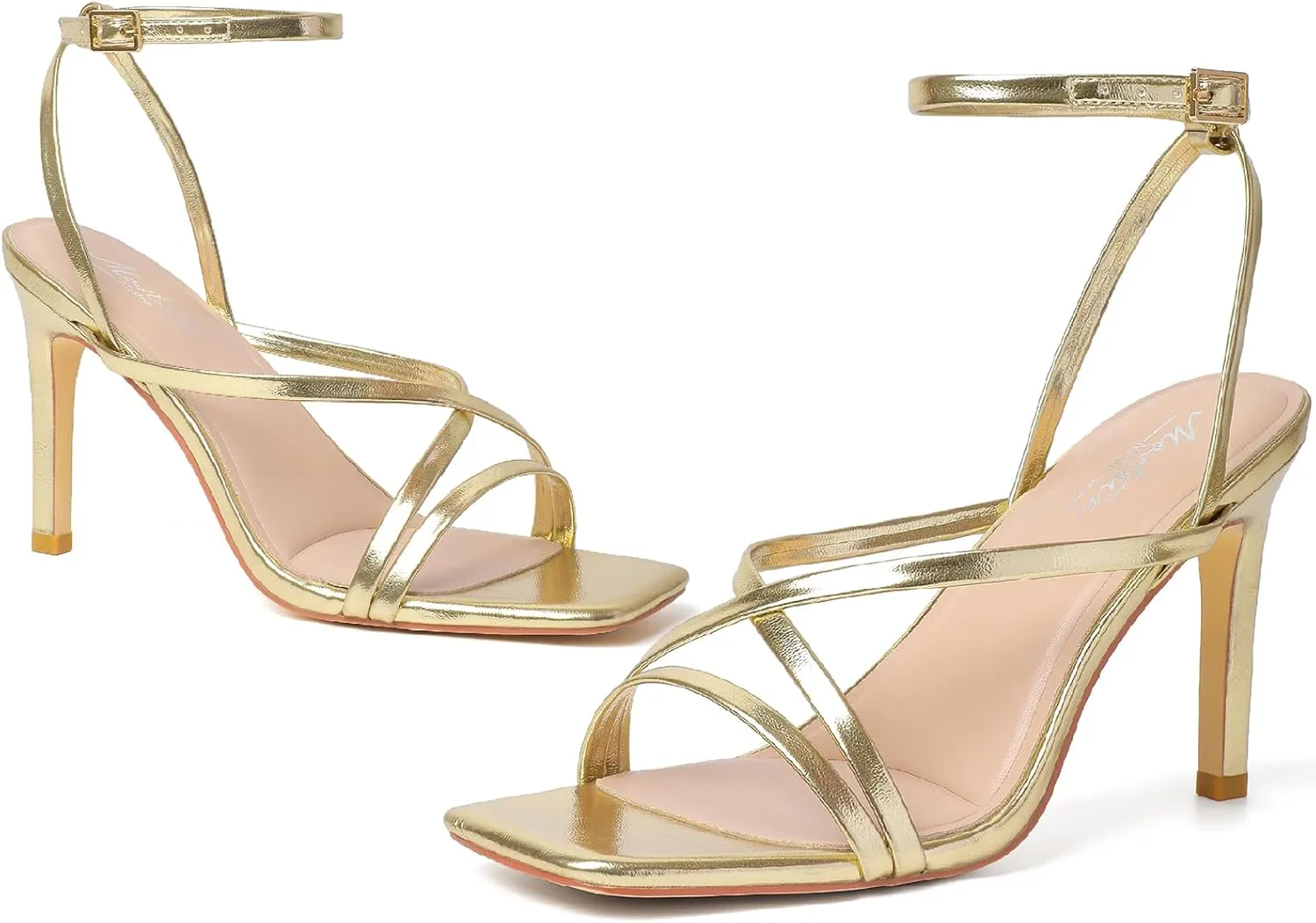 Mostrin Strappy Heels for Women Square Open Toe Lace Up Heeled Sandals Ankle Strap Sexy Stiletto High Heels for Party, Prom, Dating, Wedding