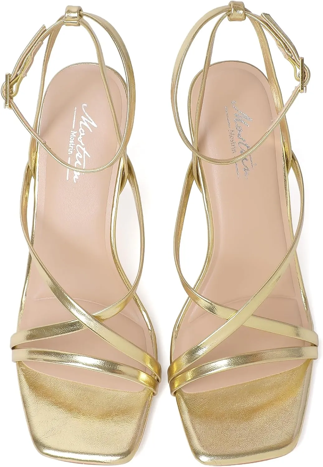 Mostrin Strappy Heels for Women Square Open Toe Lace Up Heeled Sandals Ankle Strap Sexy Stiletto High Heels for Party, Prom, Dating, Wedding