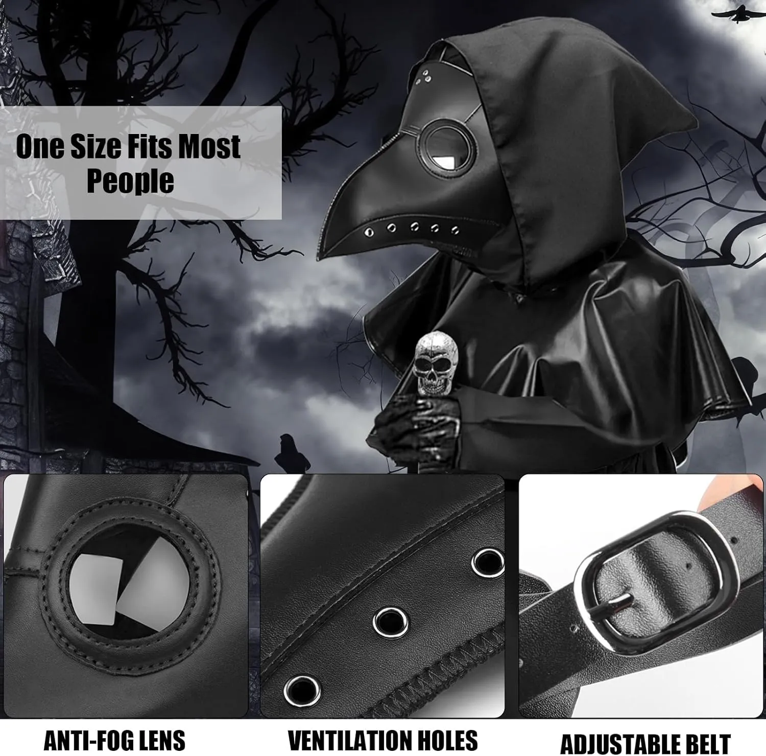 Mprocen Plague Doctor Costume for Boys Girls Funny Steampunk Halloween Cloak Robe Outfits Set Spooky Dr Beak Mask Accessories