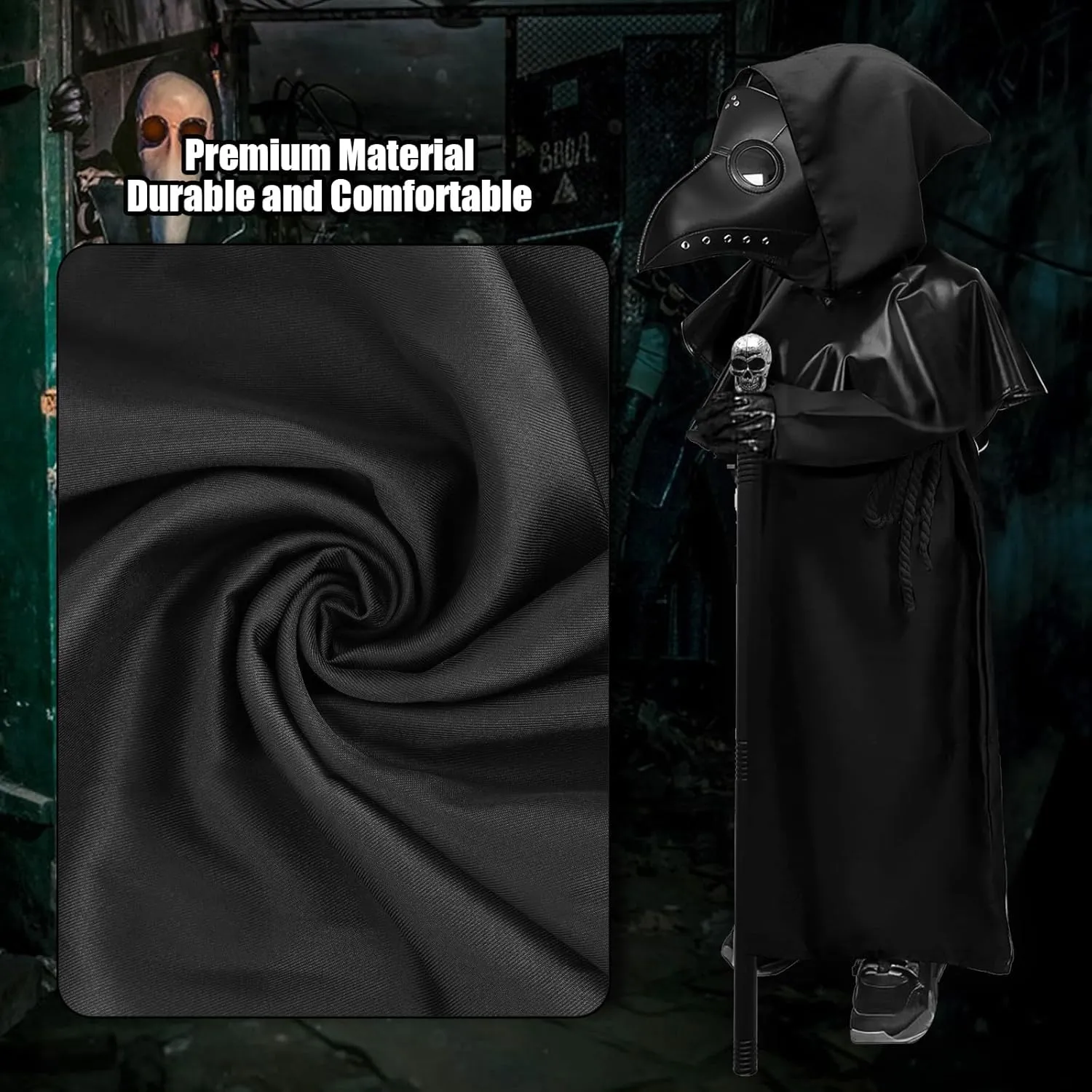 Mprocen Plague Doctor Costume for Boys Girls Funny Steampunk Halloween Cloak Robe Outfits Set Spooky Dr Beak Mask Accessories