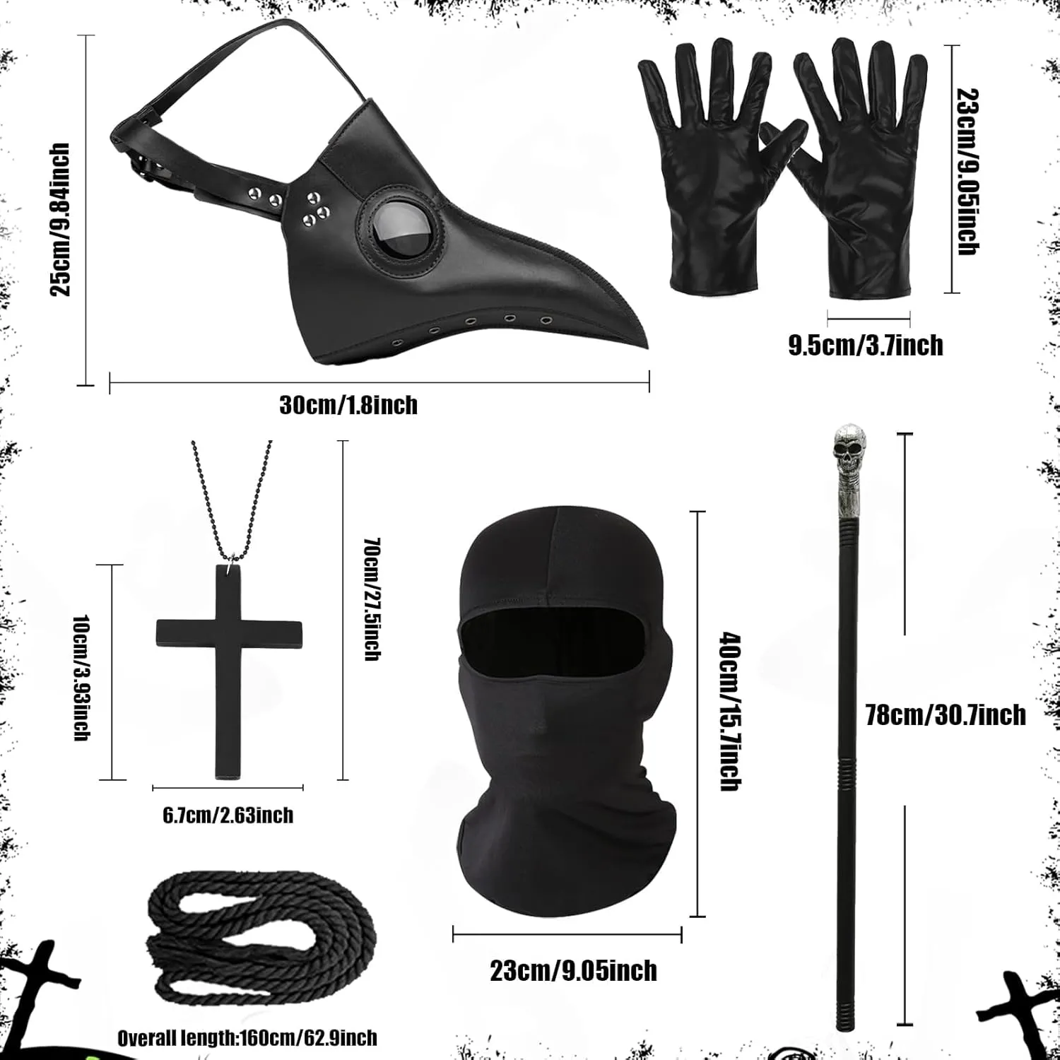 Mprocen Plague Doctor Costume for Boys Girls Funny Steampunk Halloween Cloak Robe Outfits Set Spooky Dr Beak Mask Accessories