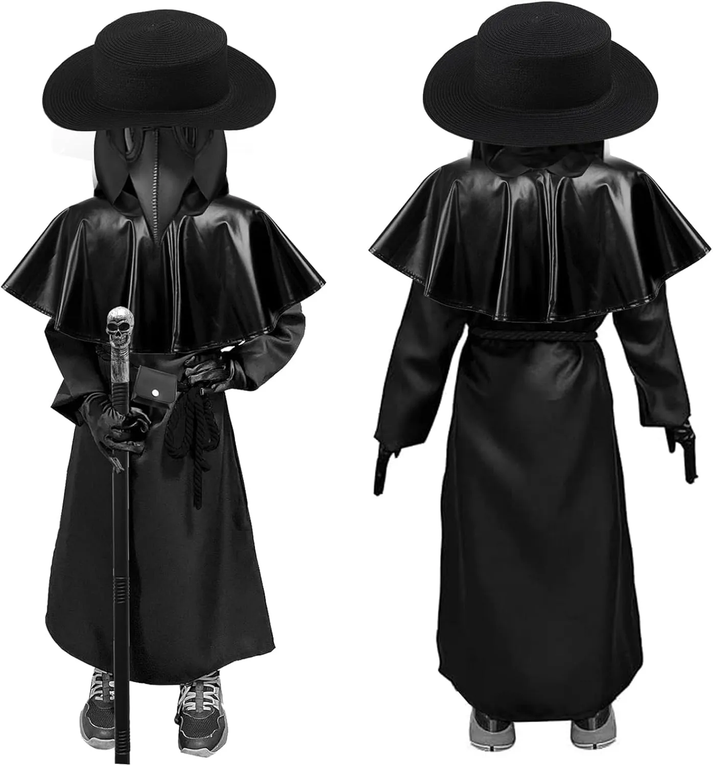 Mprocen Plague Doctor Costume for Boys Girls Funny Steampunk Halloween Cloak Robe Outfits Set Spooky Dr Beak Mask Accessories