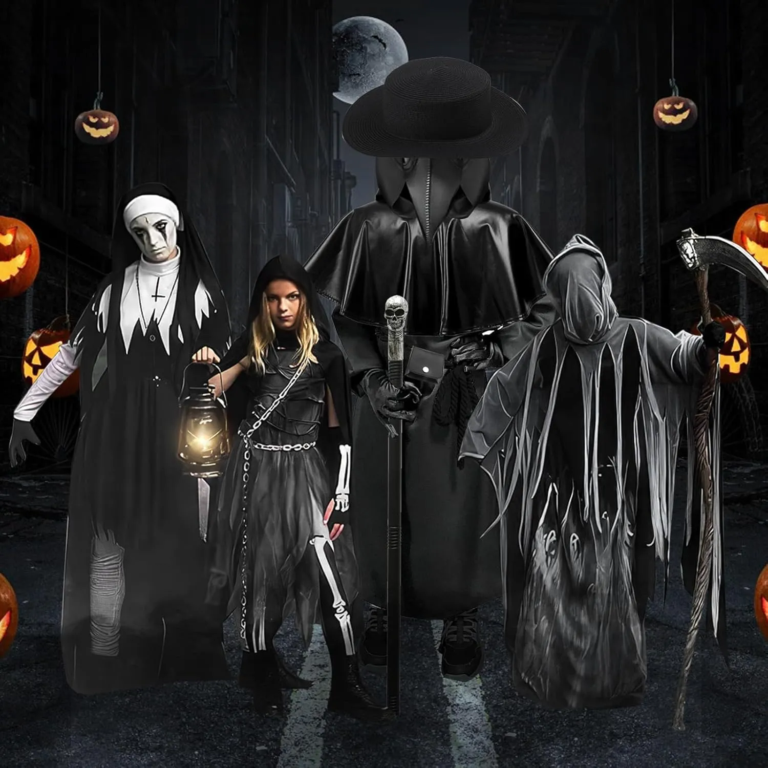 Mprocen Plague Doctor Costume for Boys Girls Funny Steampunk Halloween Cloak Robe Outfits Set Spooky Dr Beak Mask Accessories