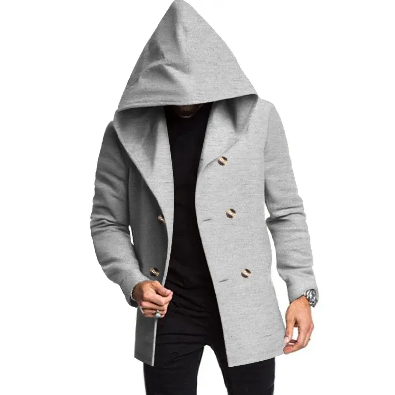 Narviky - Dubbel Geknoopte Heren Mantel - Casual Slim Fit Jas met Capuchon
