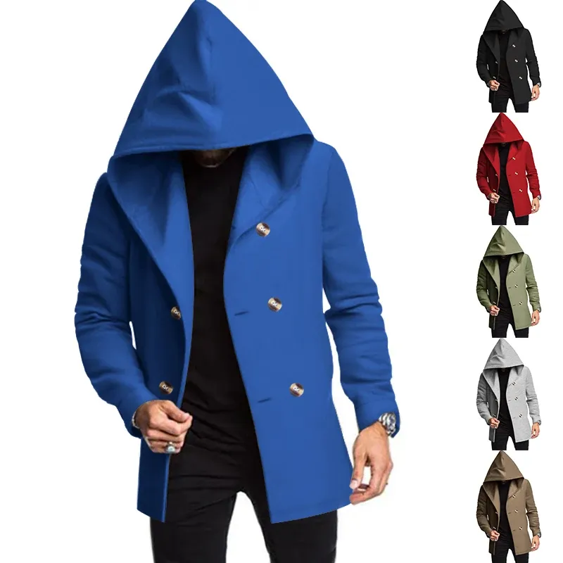 Narviky - Dubbel Geknoopte Heren Mantel - Casual Slim Fit Jas met Capuchon