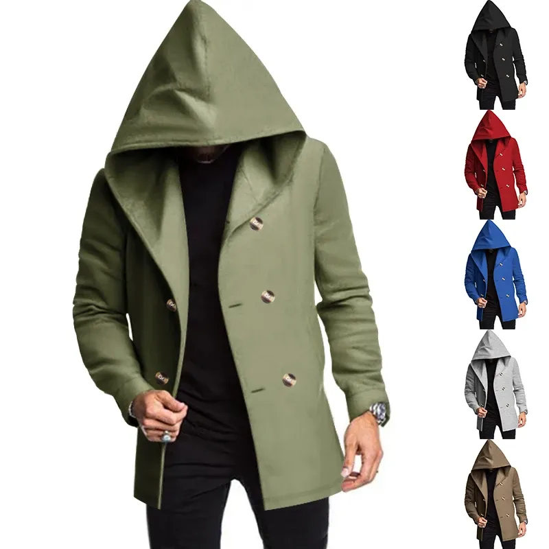 Narviky - Dubbel Geknoopte Heren Mantel - Casual Slim Fit Jas met Capuchon