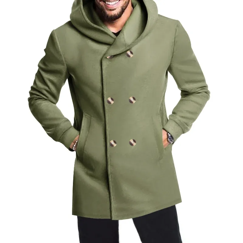 Narviky - Dubbel Geknoopte Heren Mantel - Casual Slim Fit Jas met Capuchon
