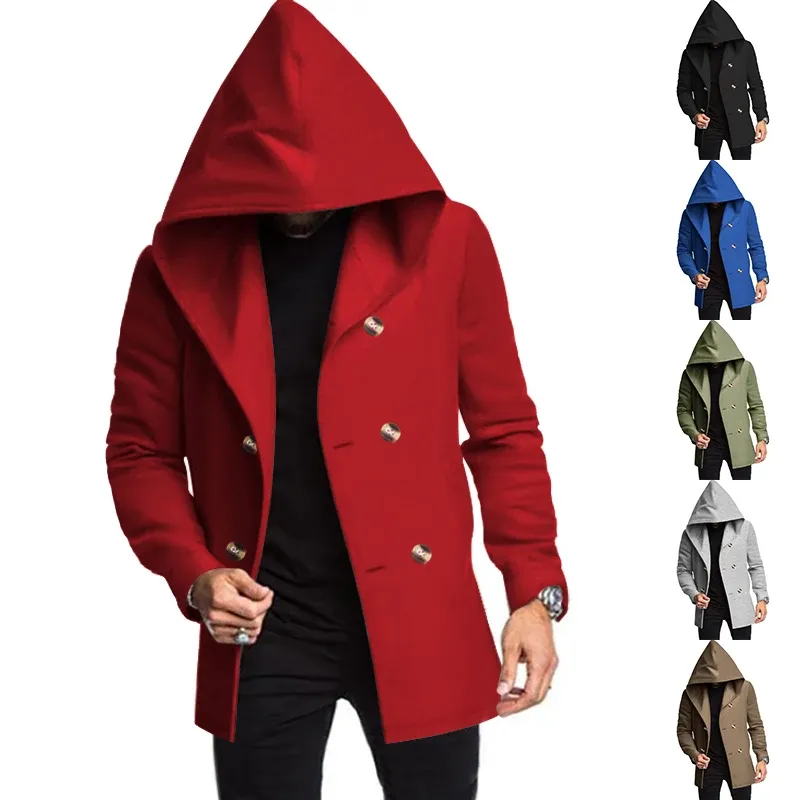 Narviky - Dubbel Geknoopte Heren Mantel - Casual Slim Fit Jas met Capuchon