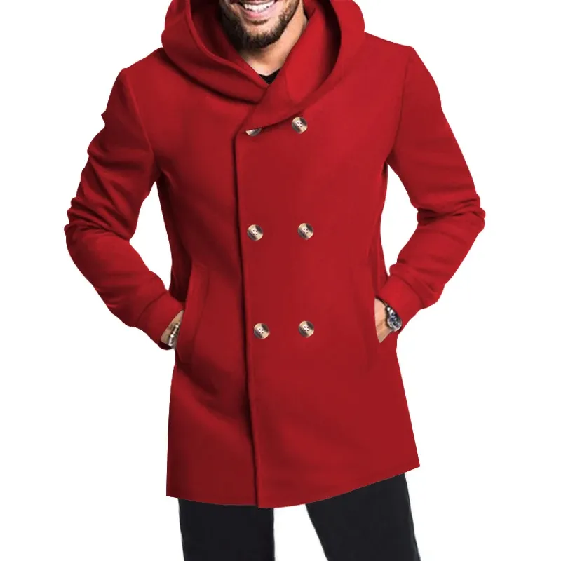 Narviky - Dubbel Geknoopte Heren Mantel - Casual Slim Fit Jas met Capuchon