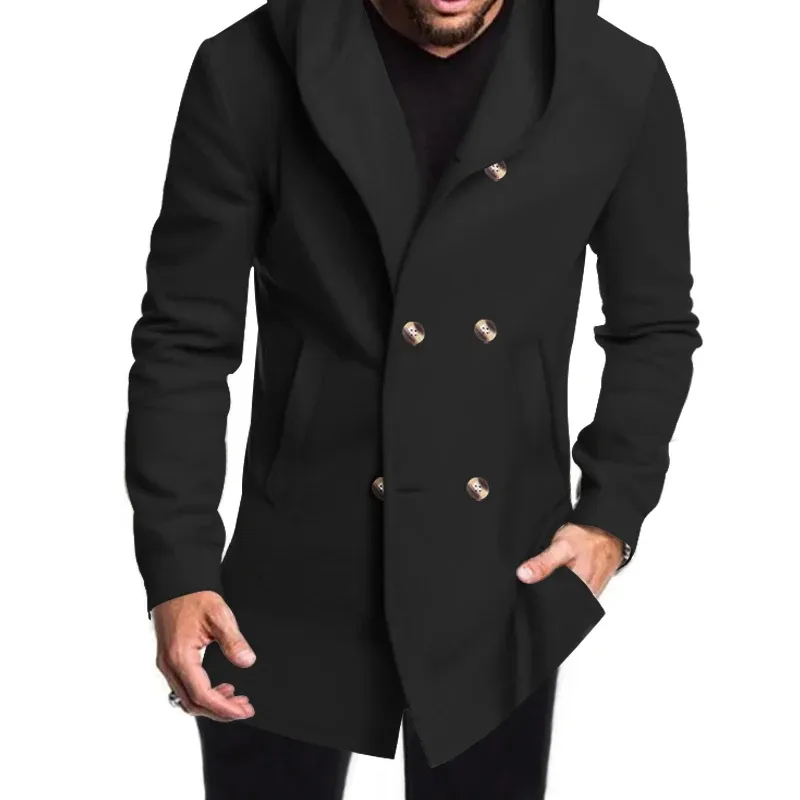 Narviky - Dubbel Geknoopte Heren Mantel - Casual Slim Fit Jas met Capuchon