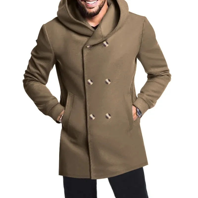Narviky - Dubbel Geknoopte Heren Mantel - Casual Slim Fit Jas met Capuchon