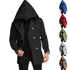 Narviky - Dubbel Geknoopte Heren Mantel - Casual Slim Fit Jas met Capuchon