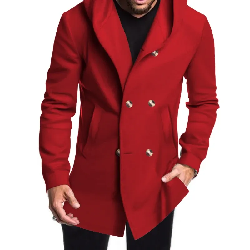 Narviky - Dubbel Geknoopte Heren Mantel - Casual Slim Fit Jas met Capuchon