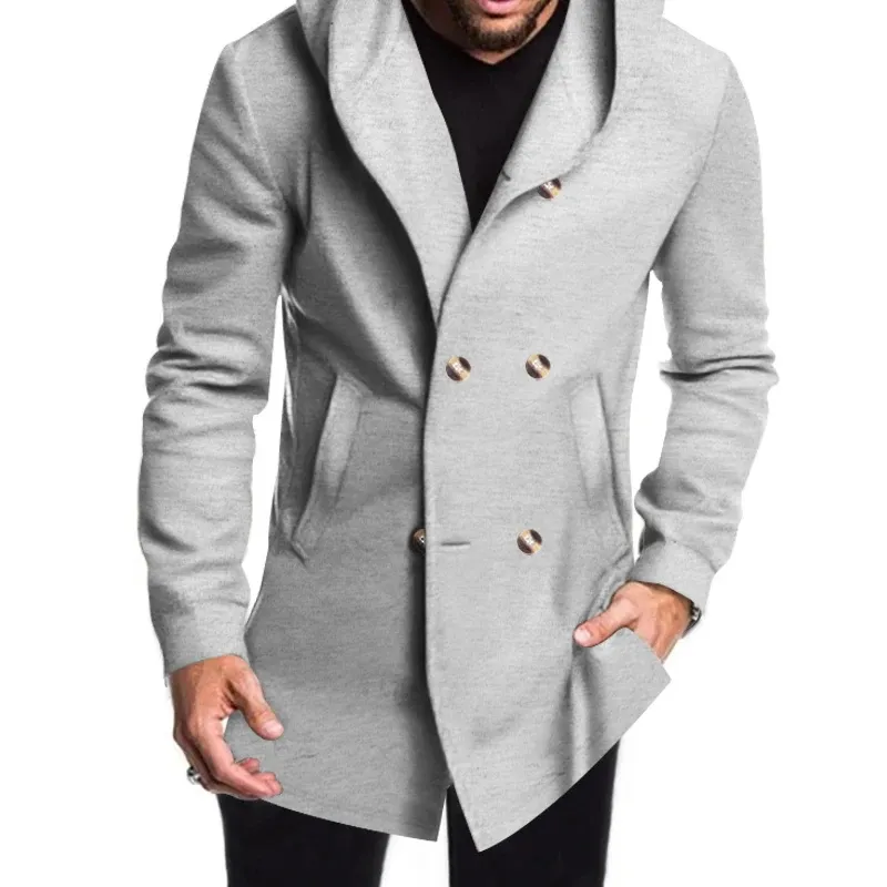 Narviky - Dubbel Geknoopte Heren Mantel - Casual Slim Fit Jas met Capuchon