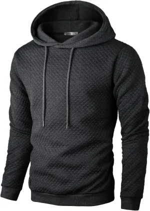 Ohoo Mens Slim Fit Quilted Pullover Hoodie Lightweight Long Sleeve
