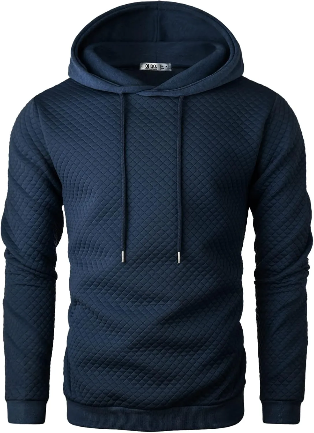 Ohoo Mens Slim Fit Quilted Pullover Hoodie Lightweight Long Sleeve