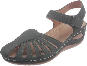 Orthopedic Sandals for Women with Arch Support Breathable Comfortable Wedge Heel Shoe Summer Beach Vacation Footwear Non-Slip Cut-Out Soft Sole Shoe Fashion Closed Toe Slippers with Ankle Strap