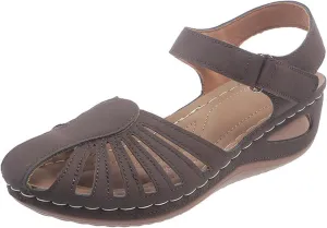 Orthopedic Sandals for Women with Arch Support Breathable Comfortable Wedge Heel Shoe Summer Beach Vacation Footwear Non-Slip Cut-Out Soft Sole Shoe Fashion Closed Toe Slippers with Ankle Strap