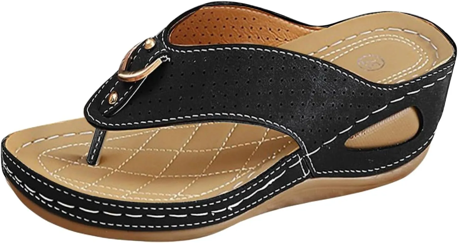 Orthopedic Sandals for Women,Arch Support Wedge Casual Comfortable Flat Open Toe Platform Non-Slip Summer Beach Dress Shoes Spring Sports Flip-Flops Black Wide Width Flip Flops Sandals