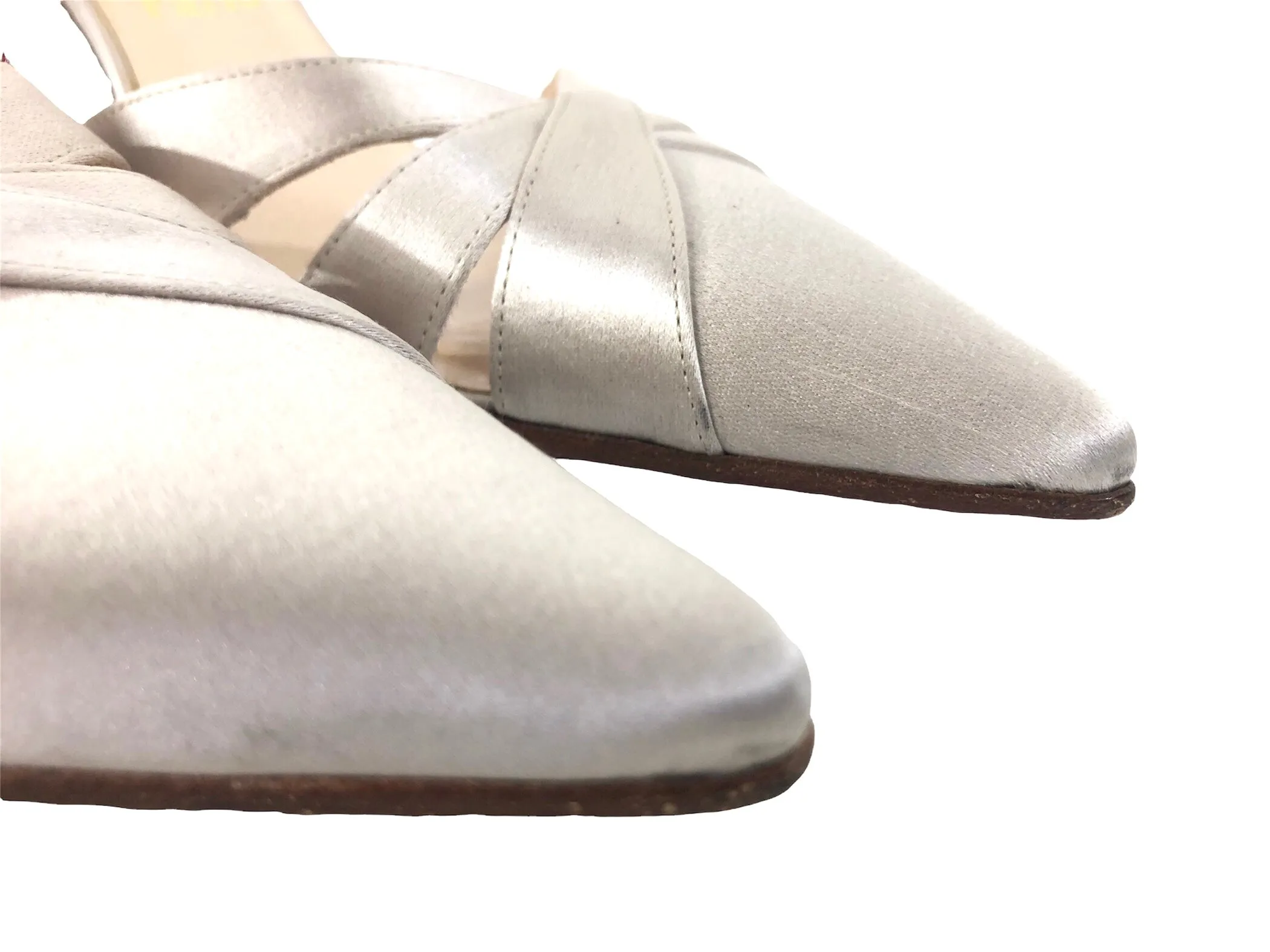 Oyster Satin Slingbacks Pumps | Size US 7.5 - FR 38