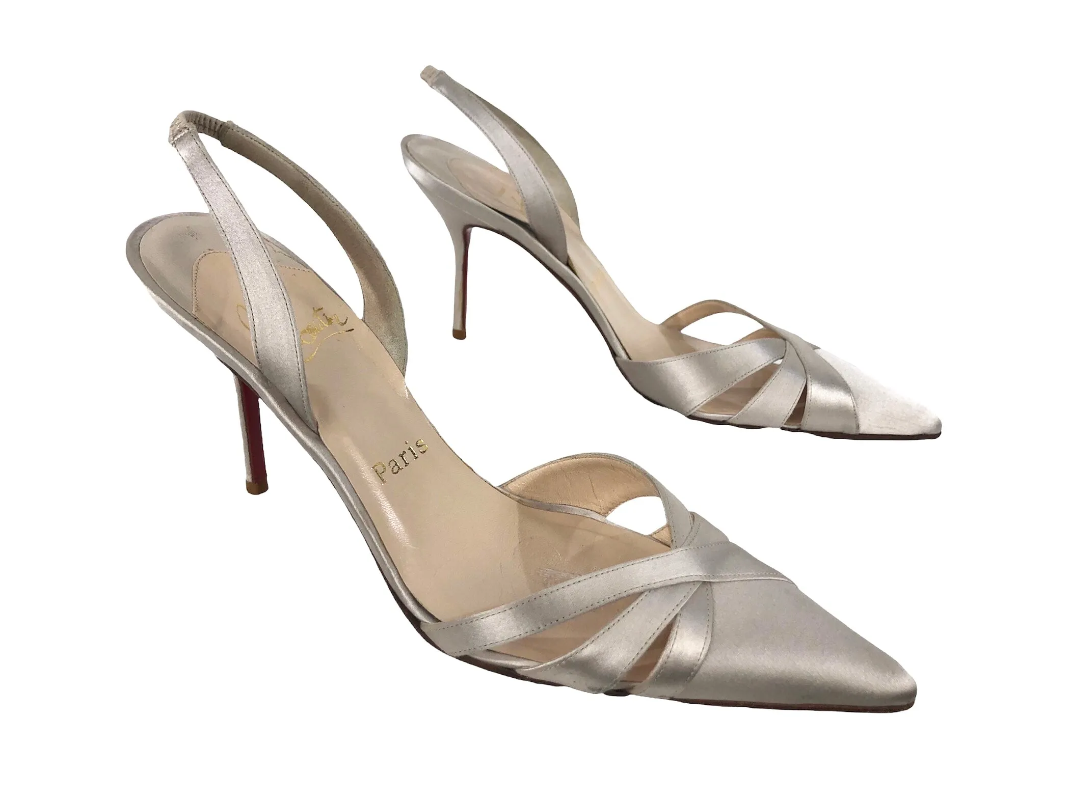 Oyster Satin Slingbacks Pumps | Size US 7.5 - FR 38