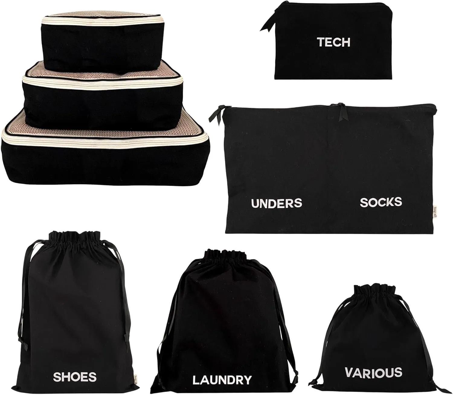 Packing Cubes for Travel | Luggage Organizers for Suitcase with Monogramming | Travel Storage Cubes for Organizing | Luggage Organizer Bags | Traveling Essentials | Pack of 8 | Black